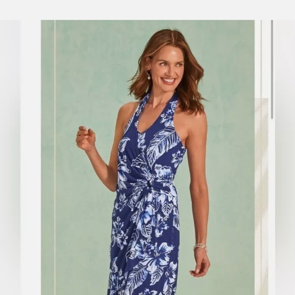 Blue and White Floral Halter Dress